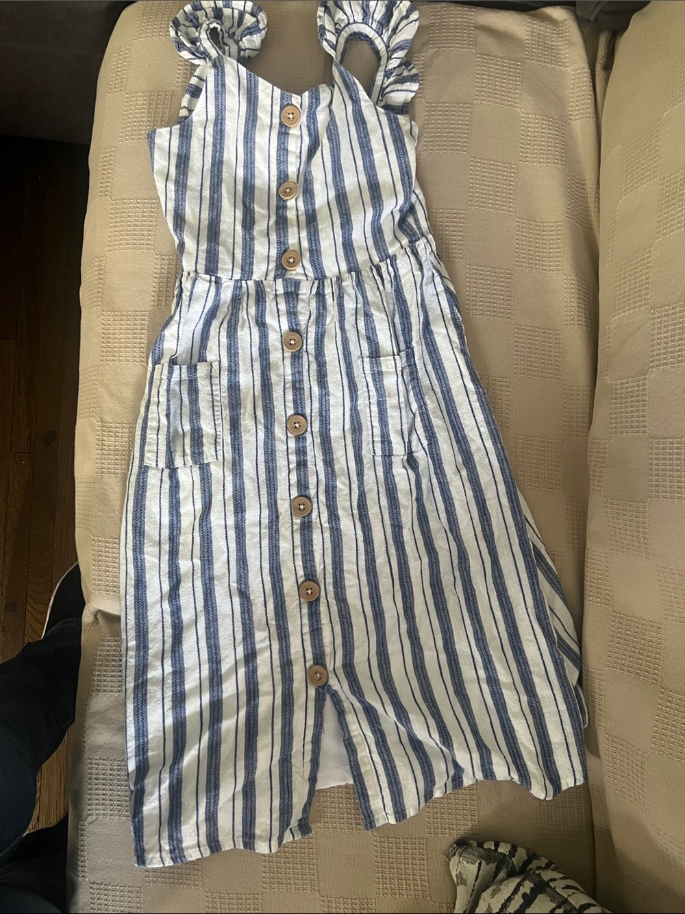 Rare Editions Blue and White Striped Button-Front Sundress